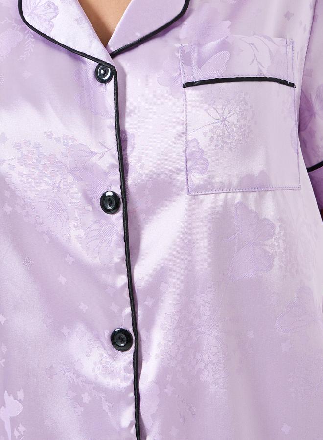 Take Two Women Purple Satin Shirt and Pyjama Set - Image 2